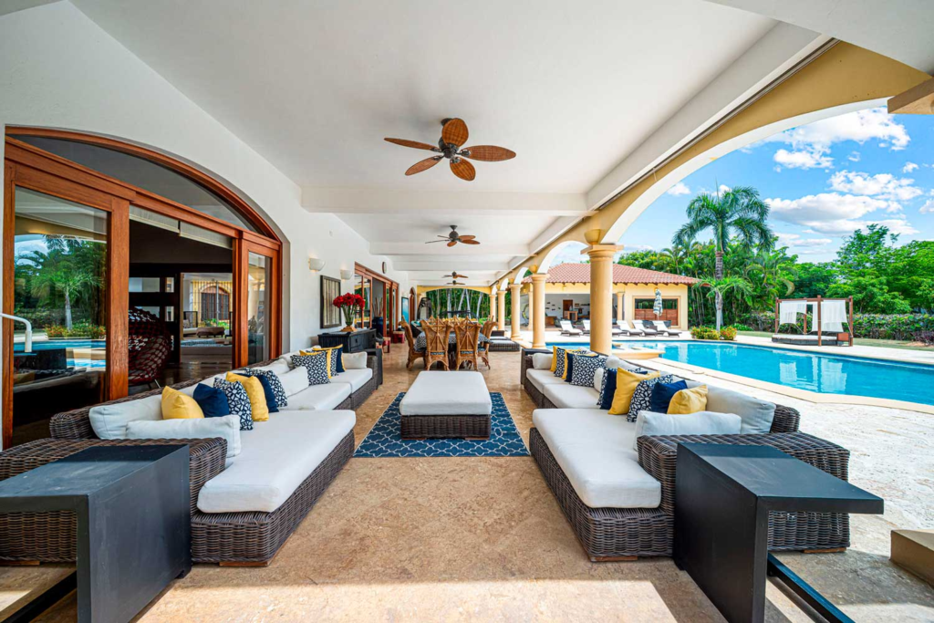 Poolside terrace with outdoor sofas