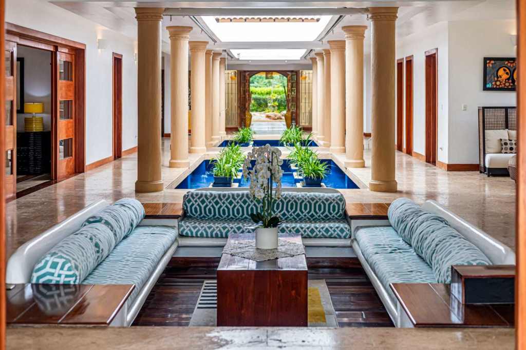Sunken lounge beside the gallery water feature