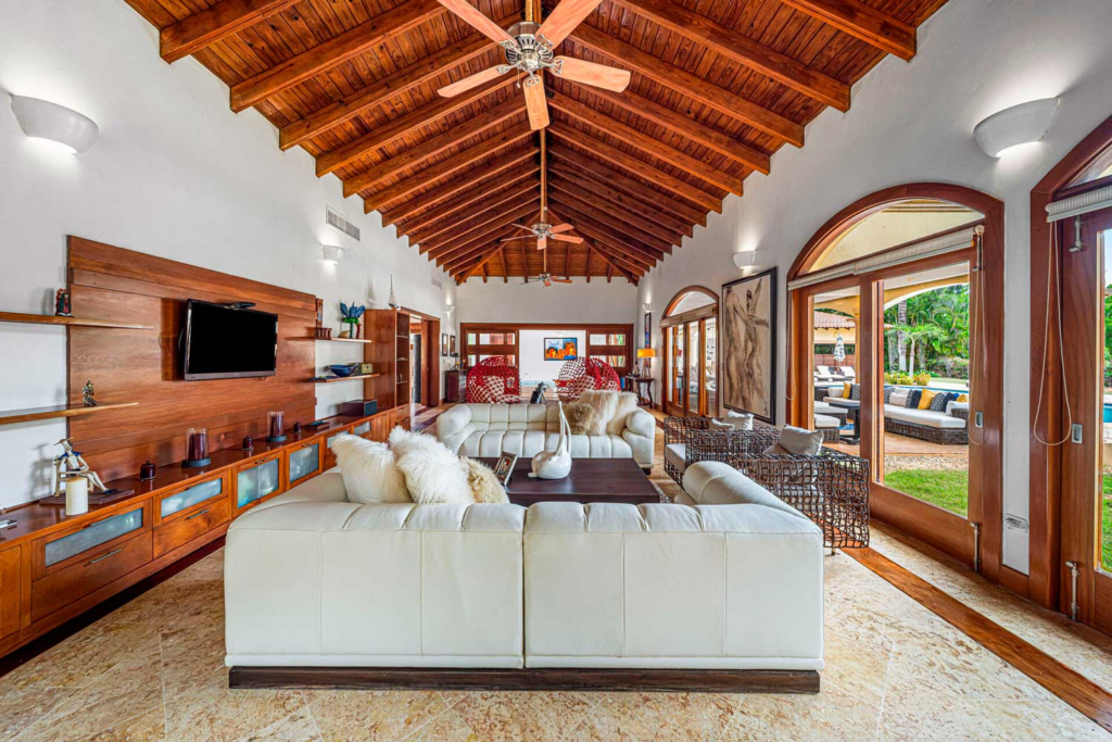 Living room with a vaulted timber ceiling