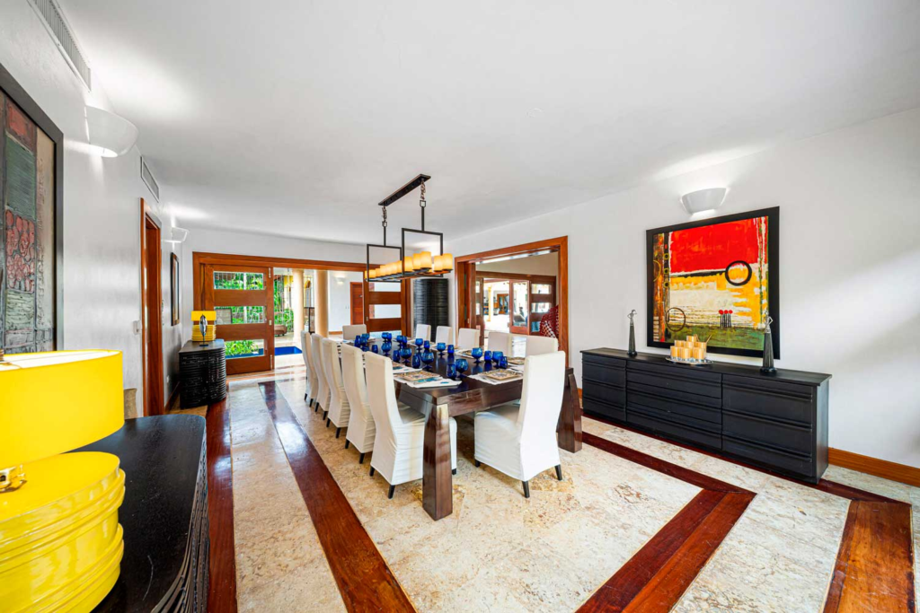 Dining room with garden-facing doors