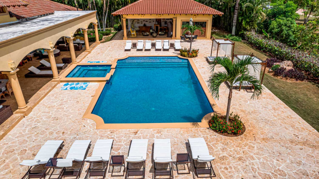 Aerial view of the pool and gazebo