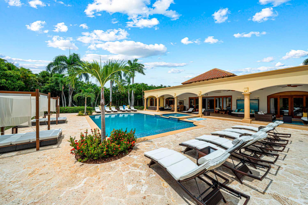Pool terrace and villa exterior